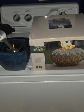 Set Of 2 Ceramic Tabletop Oil Lantern Blue And Brown- Decorative Home Accent.